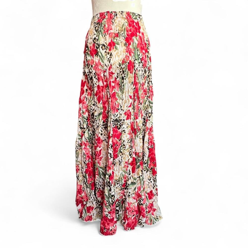 Floral and leopard print maxi skirt